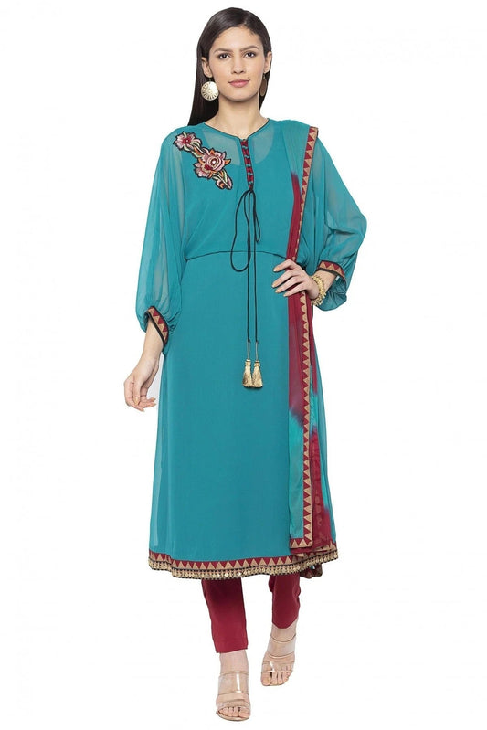 Green Plus Size Stitched Georgette Embroidery Pant Style Suit NCSS10710572