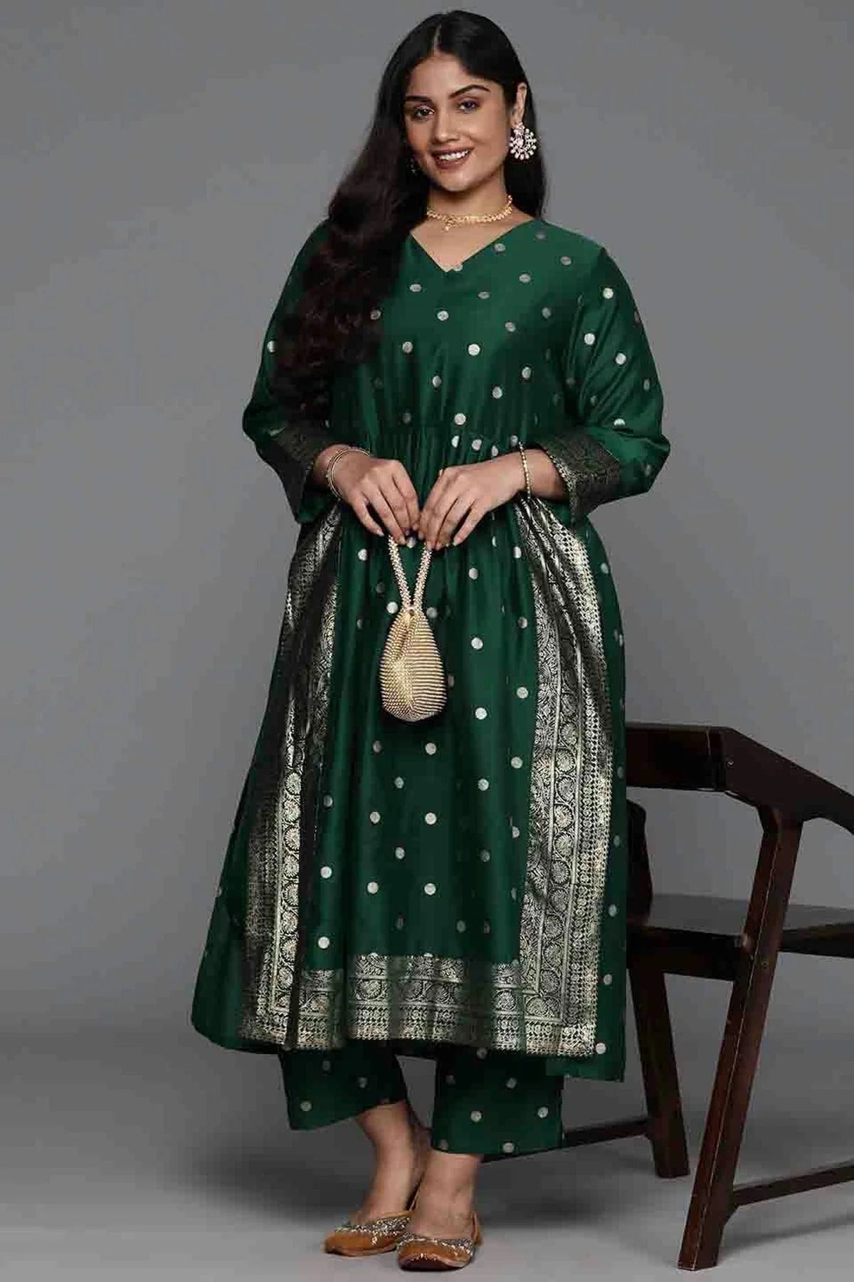 Green Poly Chanderi Stitched Top and Bottom  NCSS11110201