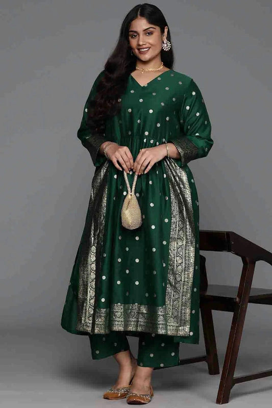 Green Poly Chanderi Stitched Top and Bottom  NCSS11110201