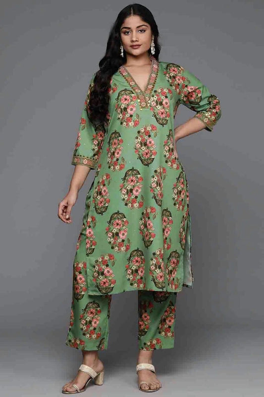 Green Poly Crepe Stitched Top and Bottom  NCSS11110202