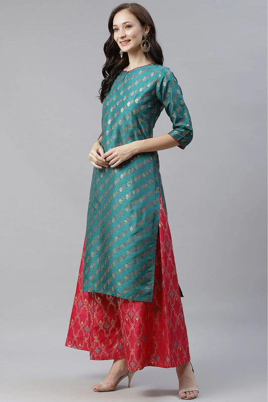 Green Poly Silk Foil Print Kurti NCKR10610209