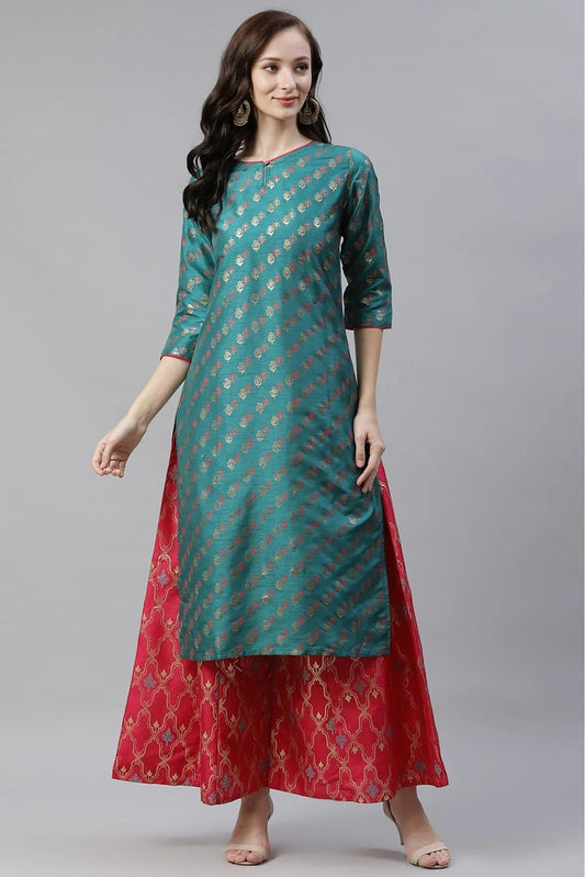 Green Poly Silk Foil Print Kurti NCKR10610209