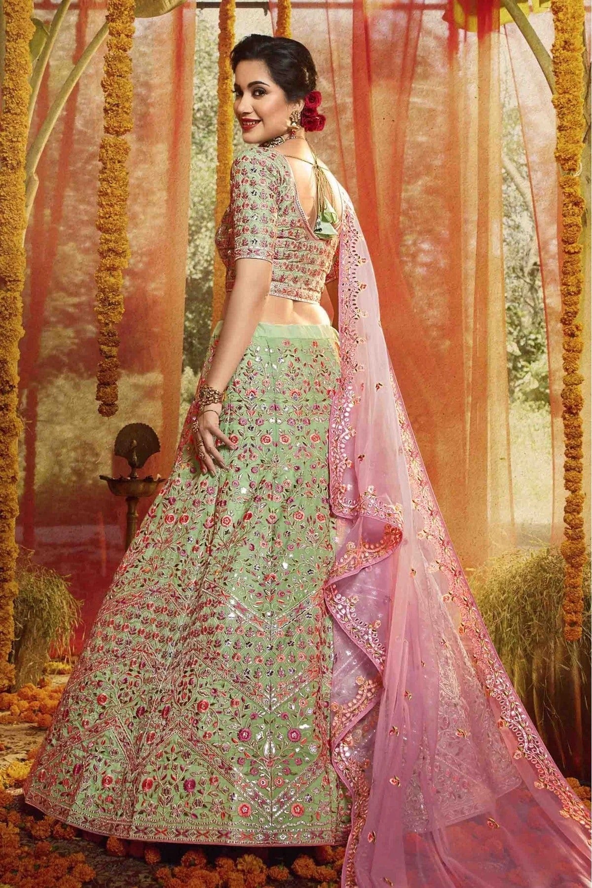 Green Pure Organza Embroidery Lehenga Choli NCLC10810441