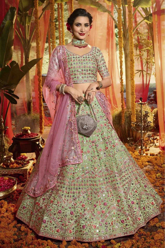 Green Pure Organza Embroidery Lehenga Choli NCLC10810441