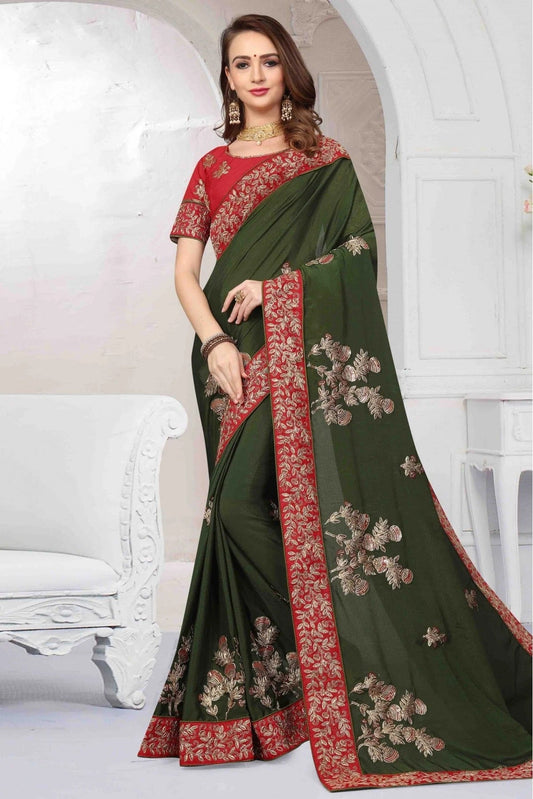 Green Pure Satin Designer Saree NCSD11210617
