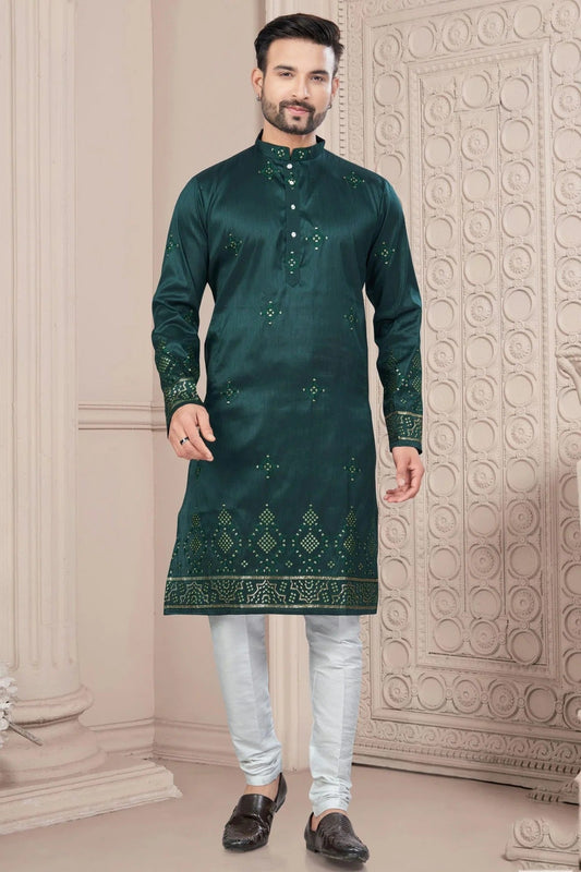Green Pure Silk Kurta Pajama NCKP10410103