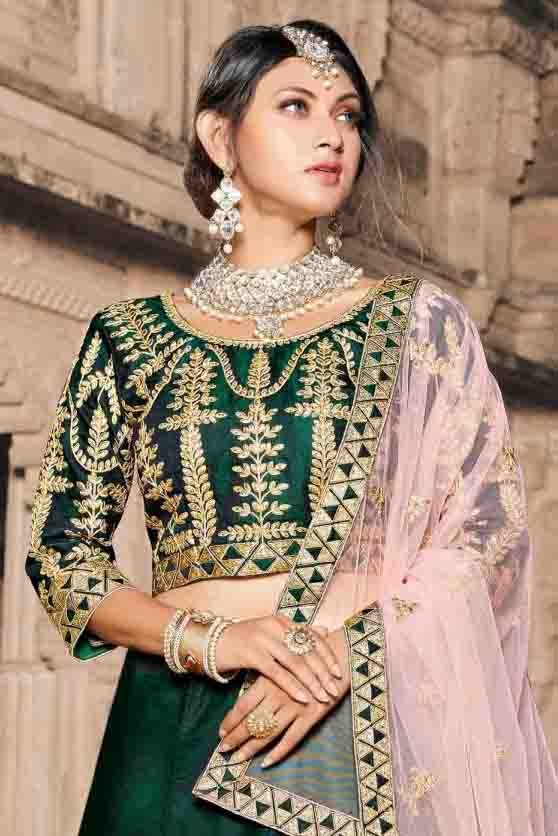 Green Pure Taffeta Thread Lehenga Choli NCLC10810511