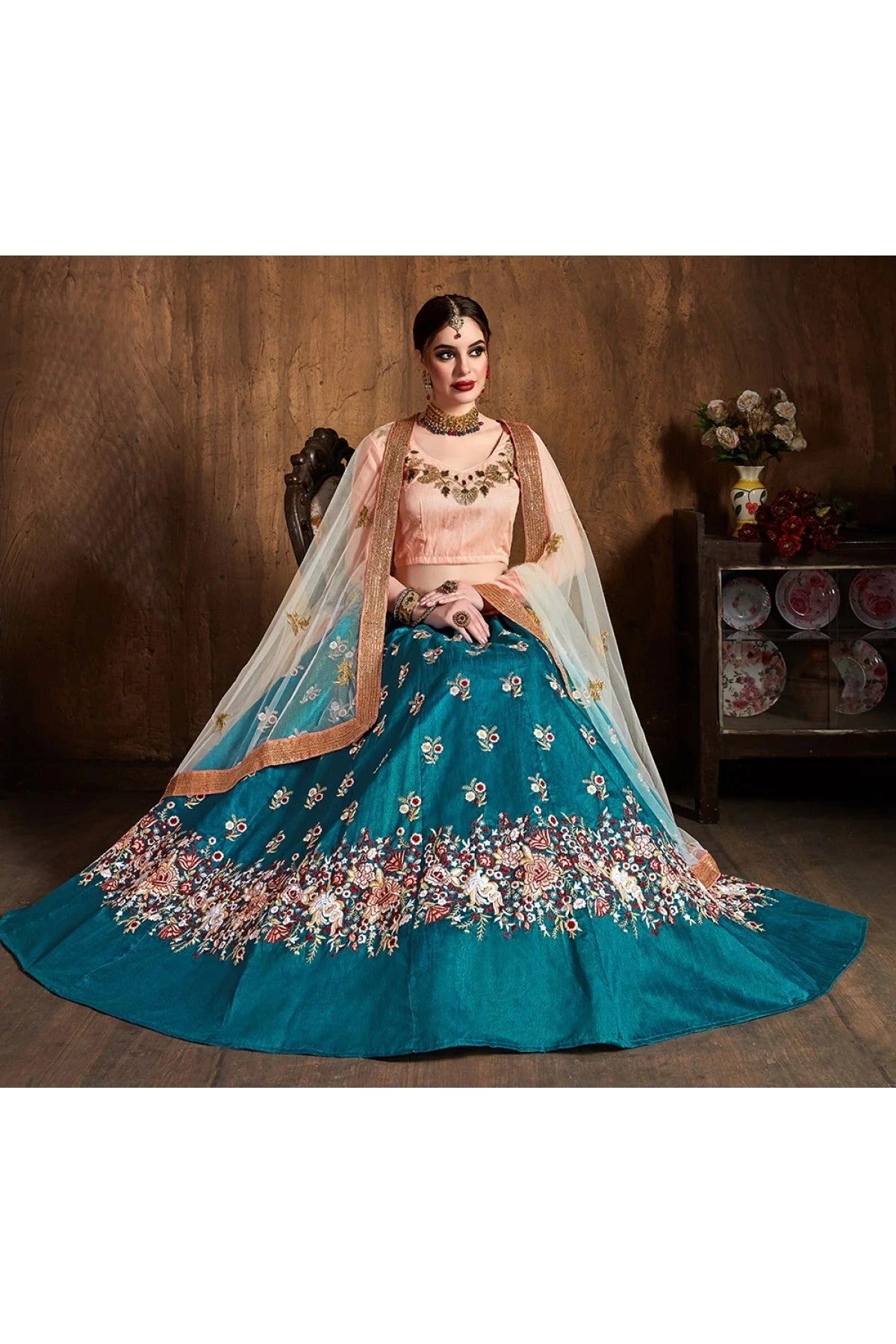 Green Raw Silk Lehenga Choli NCLC10110298