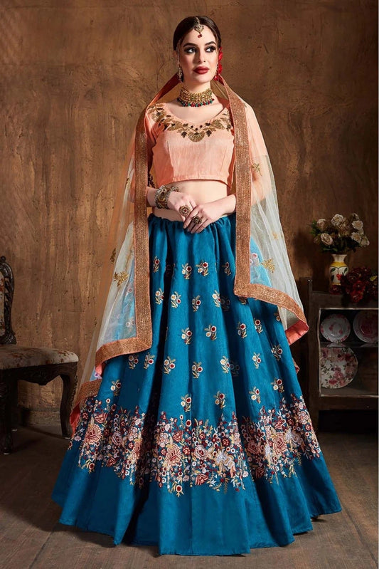 Green Raw Silk Lehenga Choli NCLC10110298