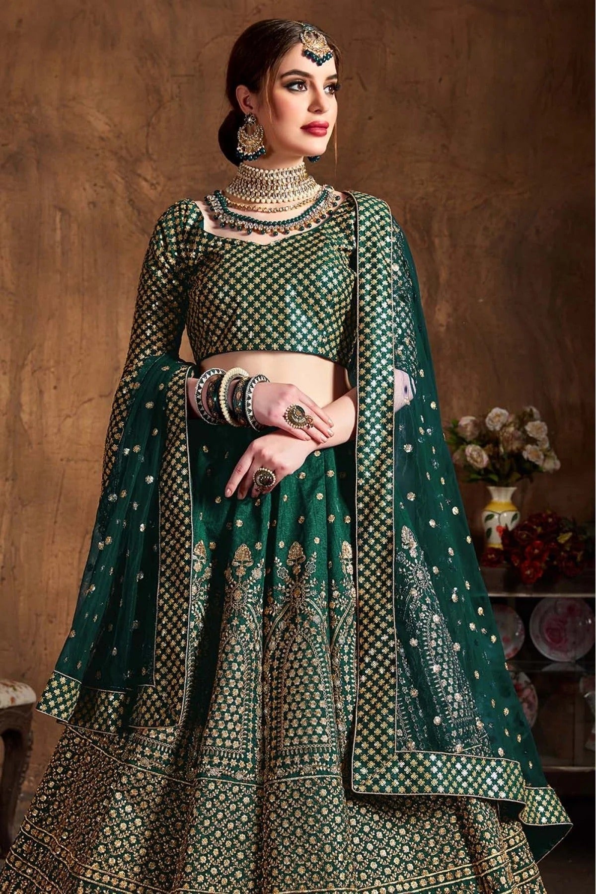 Green Raw Silk Lehenga Choli NCLC10110305