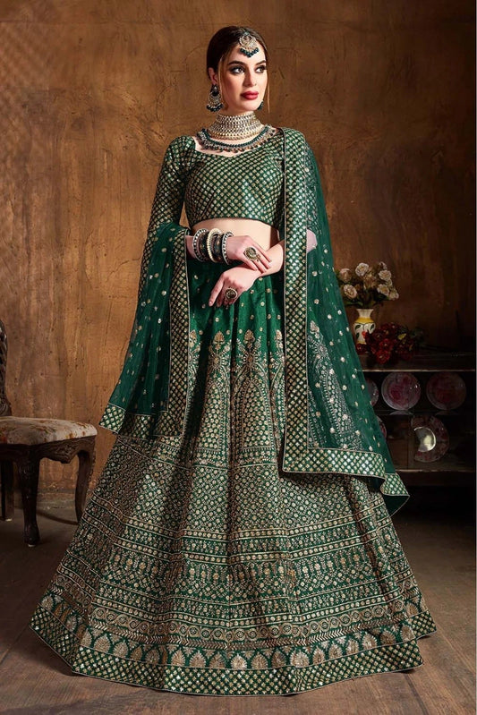 Green Raw Silk Lehenga Choli NCLC10110305