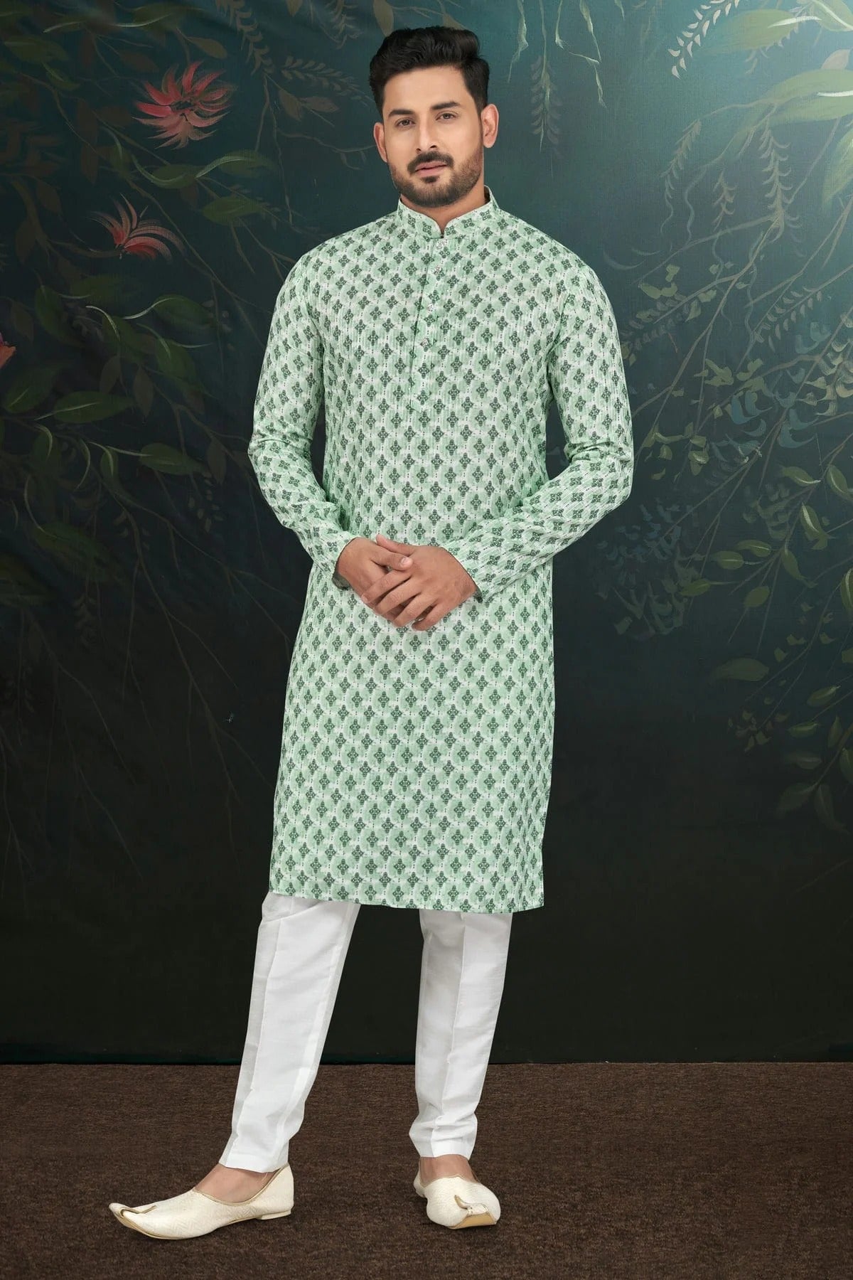 Green Rayon Kurta Pajama NCKP10410314