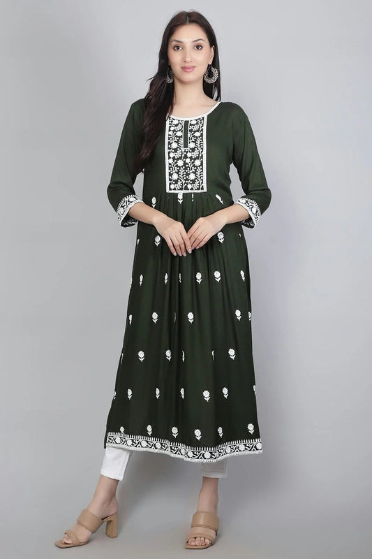 Green Rayon Kurti NCKR11112119