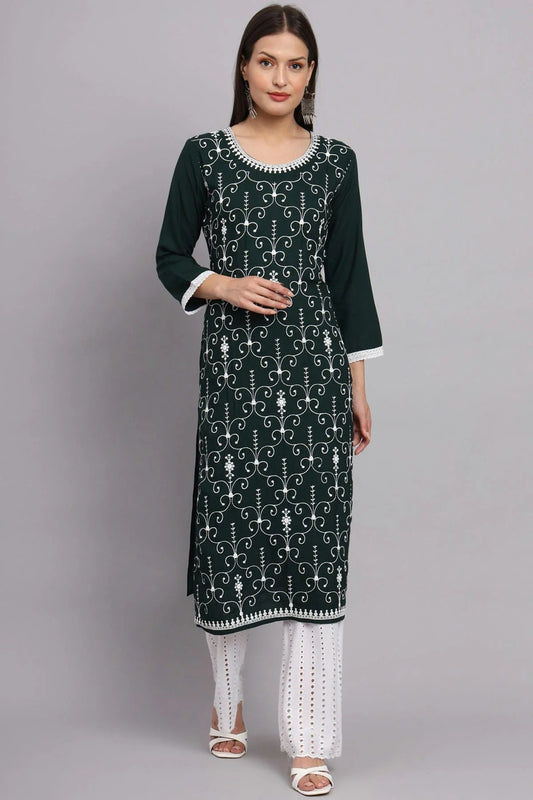 Green Rayon Kurti NCKR11112144