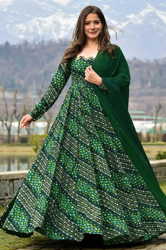 Green Rayon Stitched Gown NCGW11111379