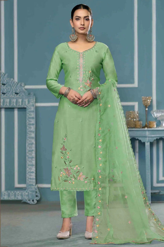 Green Roman Cotton Pant Style Suit NCSM11110728