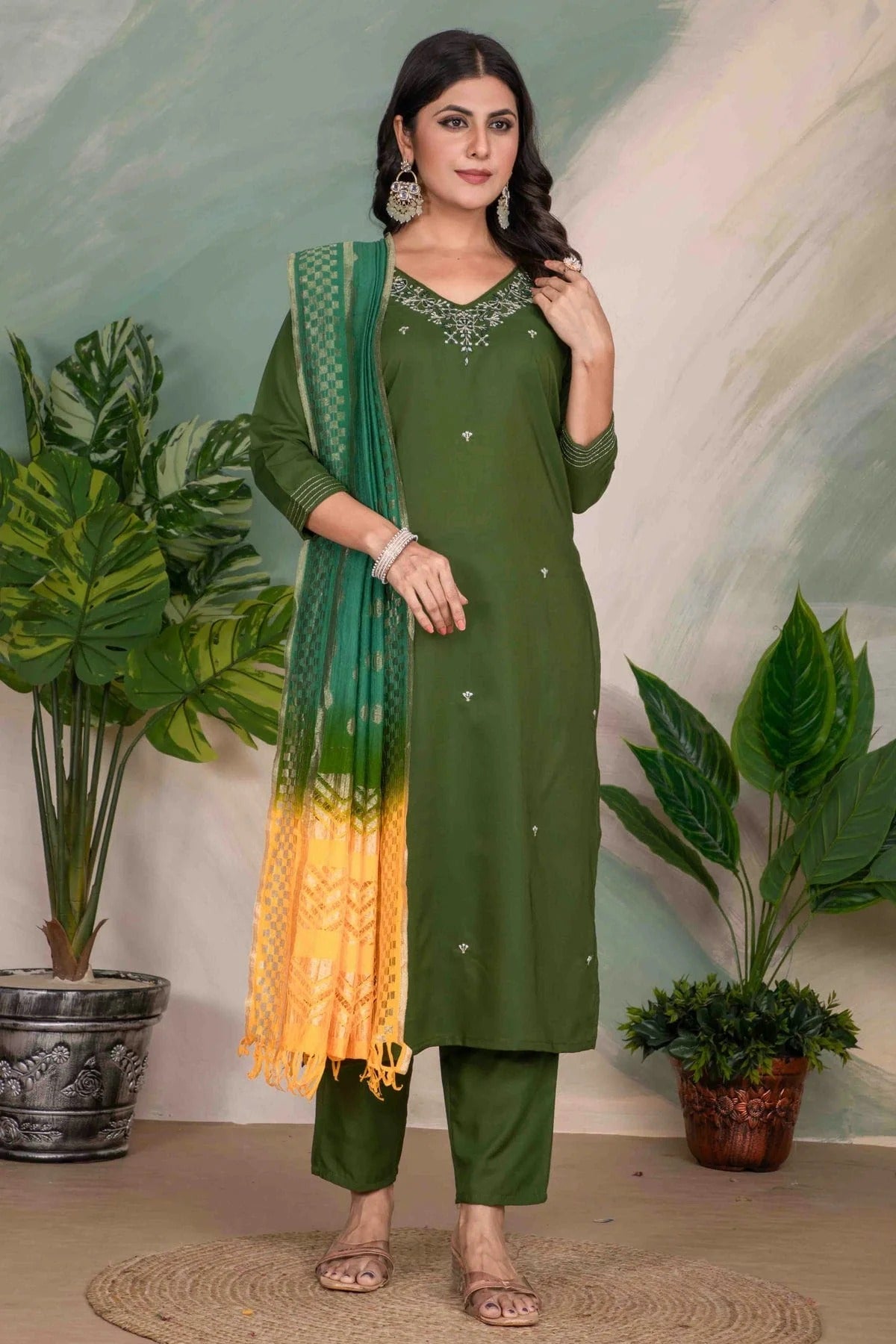 Green Roman Silk Stitched Suit NCSS11110663
