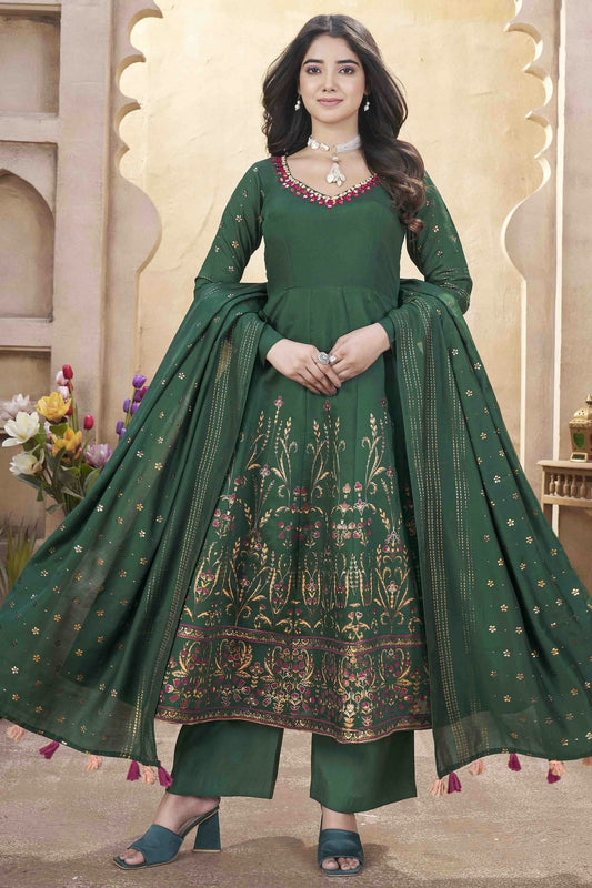 Green Roman Silk Stitched Suit NCSS11110924
