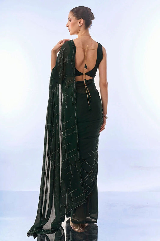 Green Satin Chiffon Saree NCSD11112459