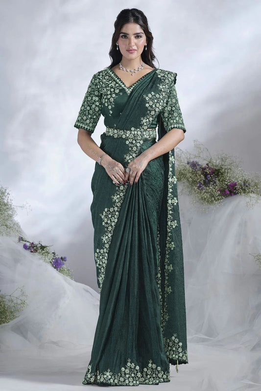 Green Satin Silk Ready To Wear Saree NCSD11111715