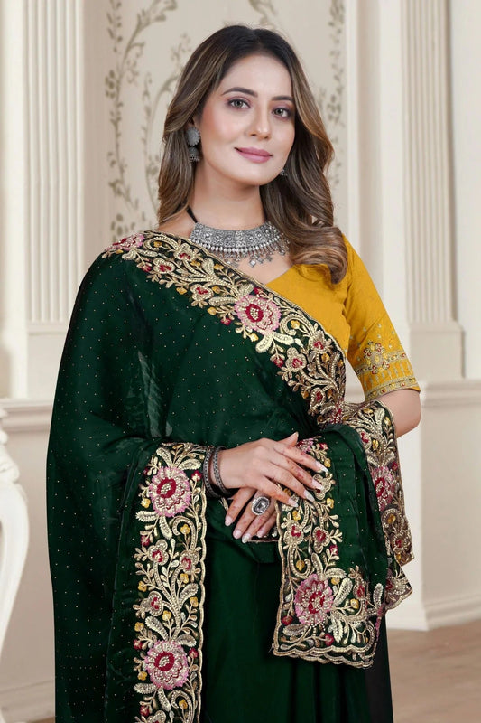 Green Satin Silk Saree NCSD10910319
