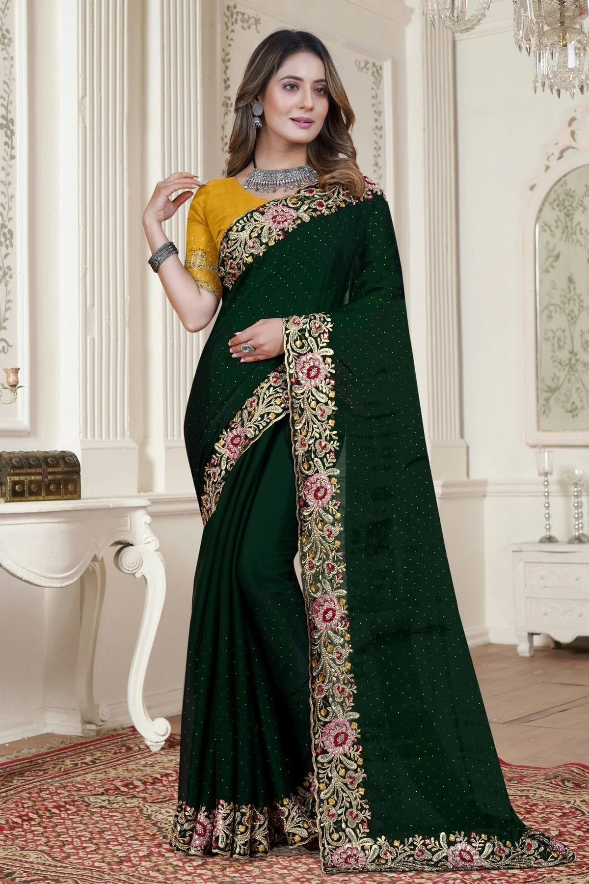 Green Satin Silk Saree NCSD10910319