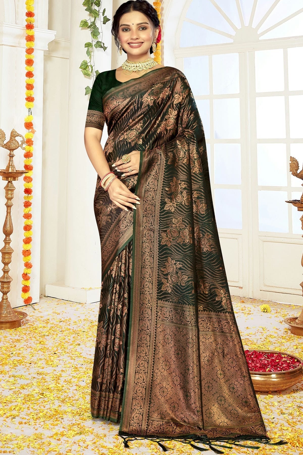 Green Satin Silk Traditional Saree NCSD11010446