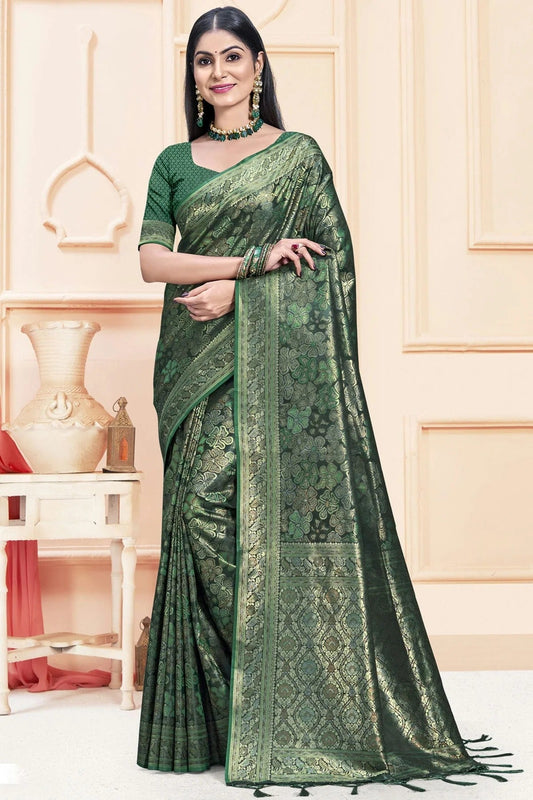 Green Satin Silk Traditional Saree NCSD11010463