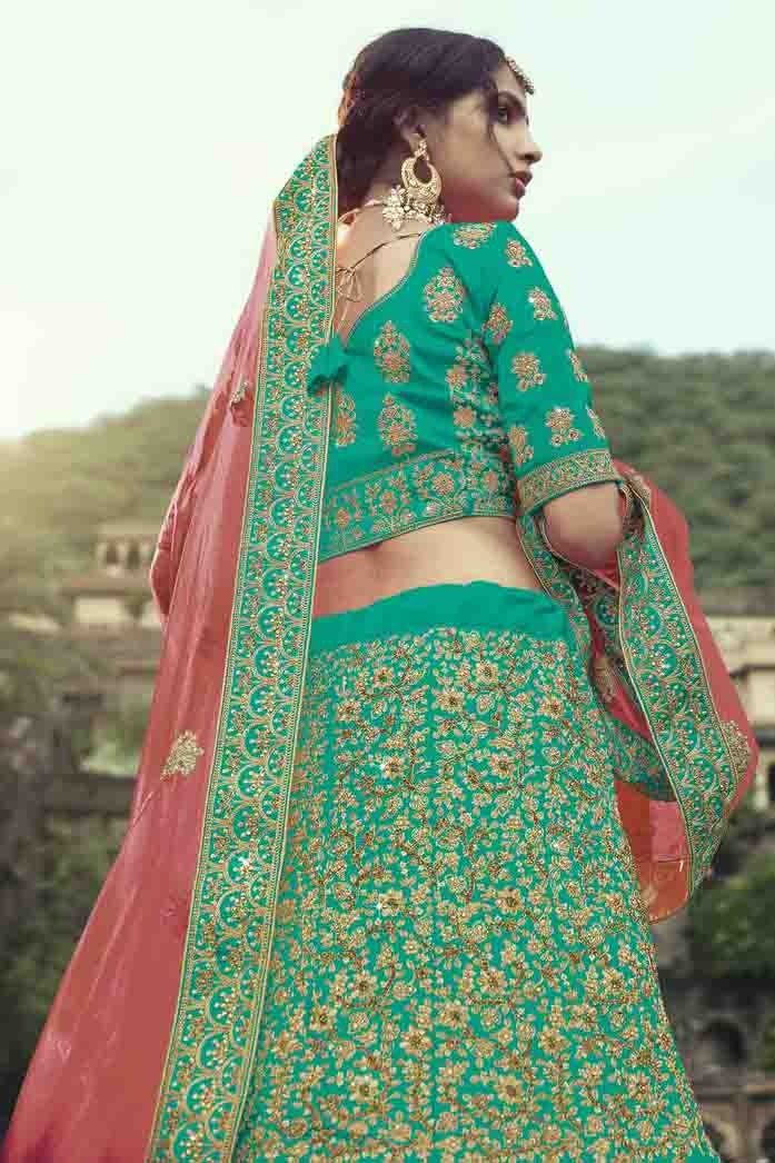 Green Satin Thread Lehenga Choli NCLC10810488