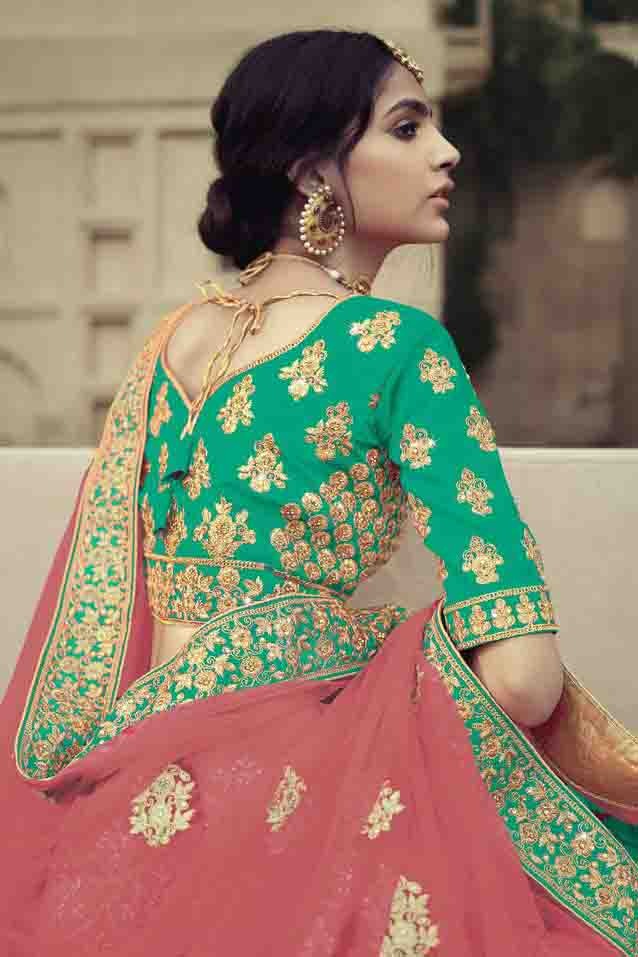 Green Satin Thread Lehenga Choli NCLC10810492