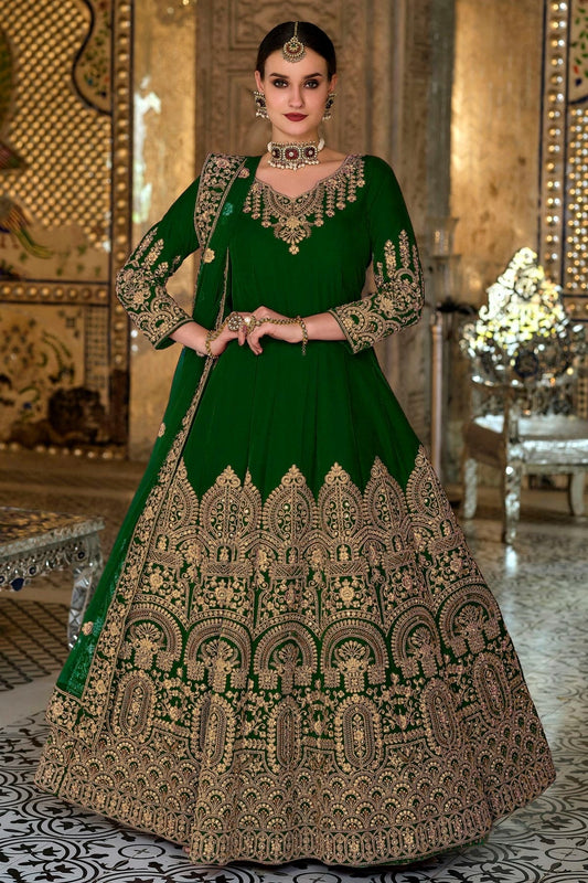Green Semi Stitched 9000 Velvet Anarkali Suit NCSM11410500