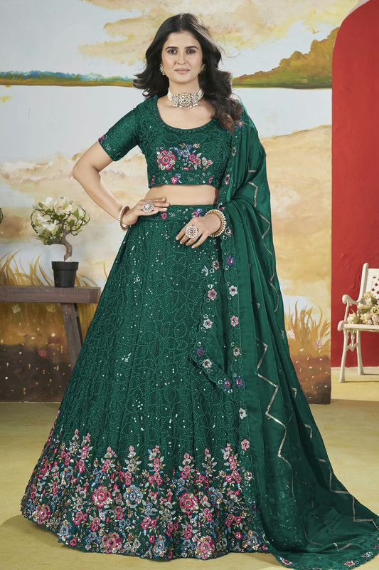 Green Semi Stitched Chinon Lehenga Choli NCLC11111253