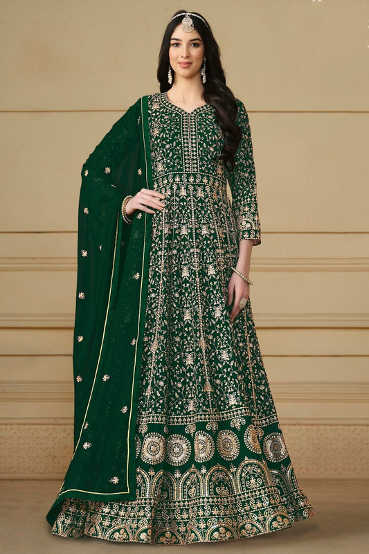 Green Semi Stitched Faux Georgette Anarkali Suit NCSM10510268
