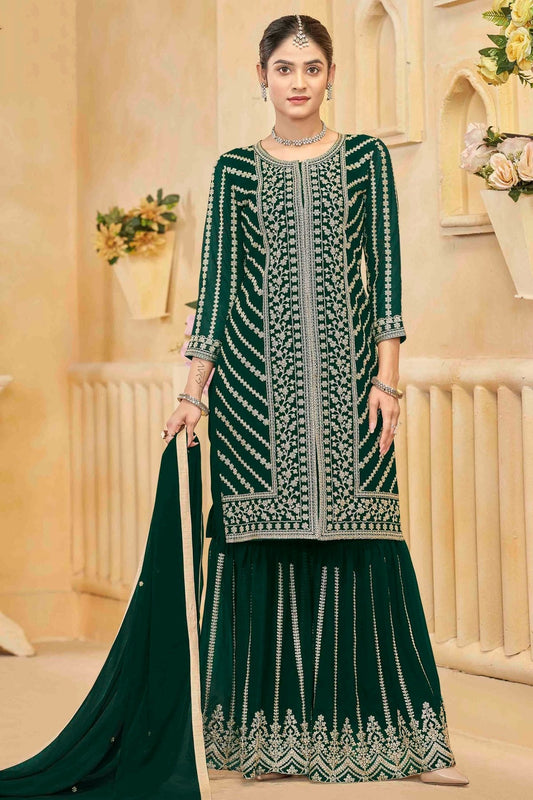 Green Semi Stitched Faux Georgette Sharara Suit NCSM10510106