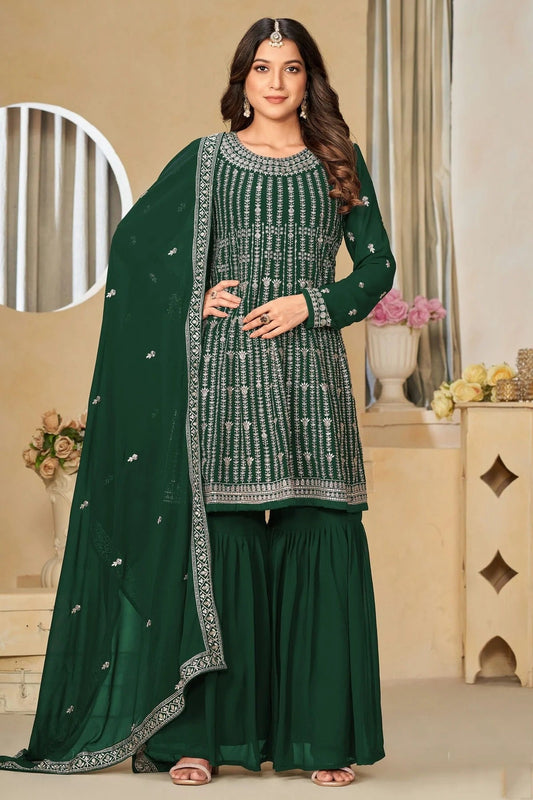 Green Semi Stitched Faux Georgette Sharara Suit NCSM10510264