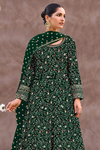 Green Semi Stitched Georgette Anarkali Suit NCSM11410484