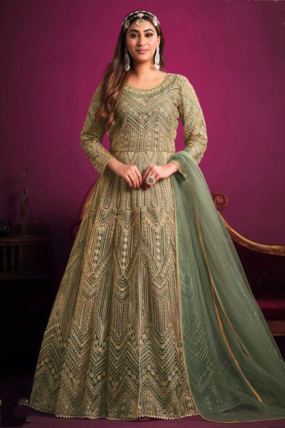 Green Semi Stitched Net Pant Style Suit NCSM10510309