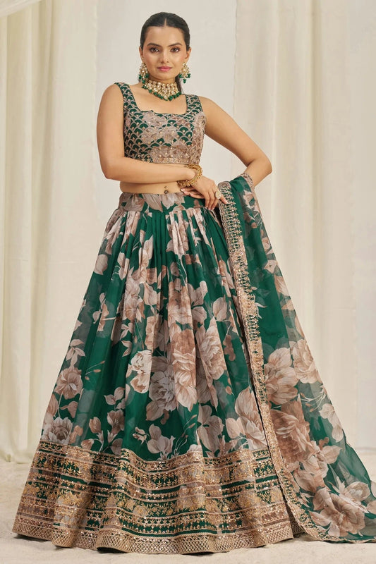 Green Semi Stitched Organza Lehenga Choli NCLC10810177