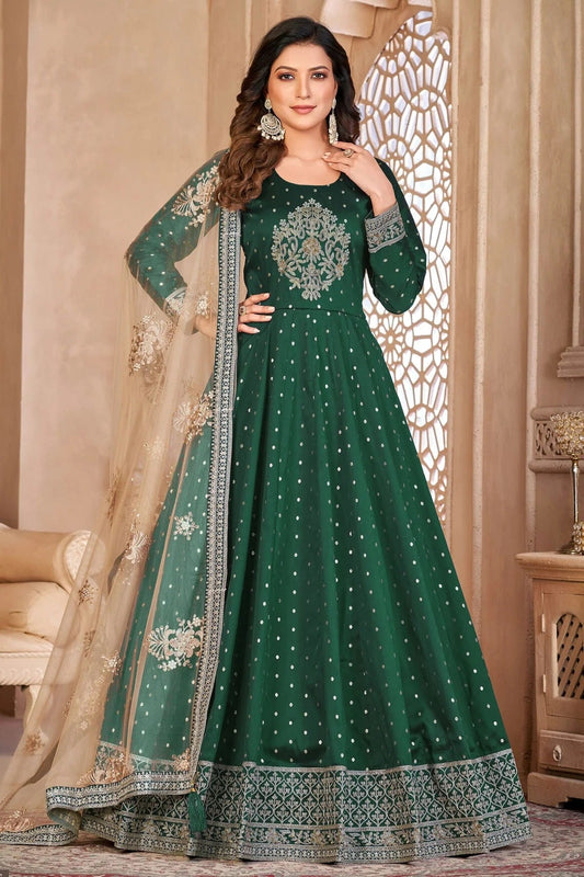 Green Semi Stitched Taffeta Silk Anarkali Suit NCSM10510302