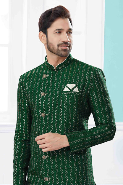 Green SherwaniIn Jacquard  NCSH10410519