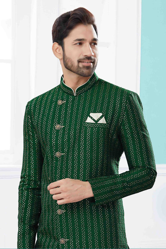 Green SherwaniIn Jacquard  NCSH10410519