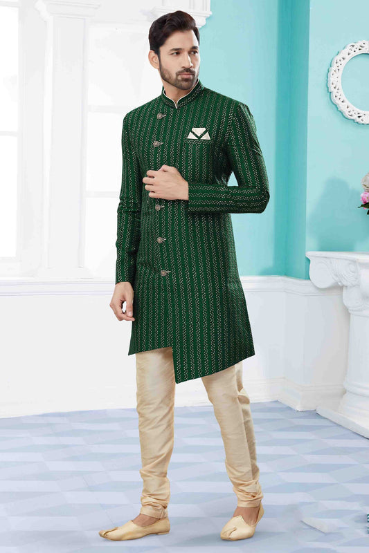 Green SherwaniIn Jacquard NCSH10410519