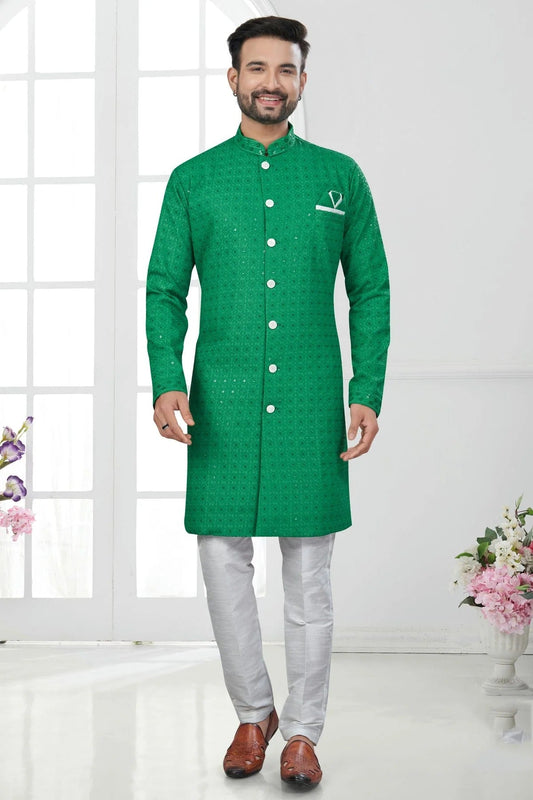 Green Silk Dupion Sherwani NCSH10410195