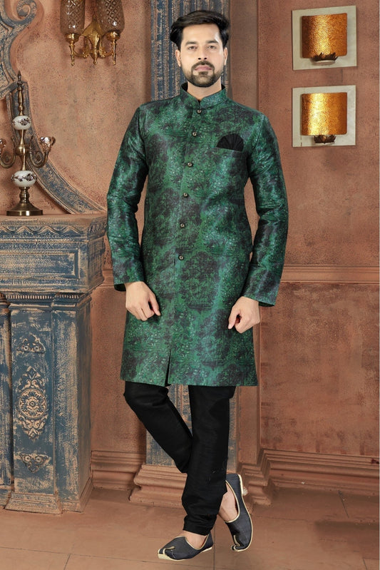Green Silk Party Wear Sherwani NCSH10410343