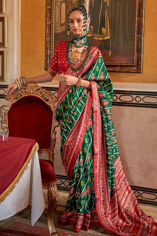 Green Silk Patola Print Saree NCSD12910166