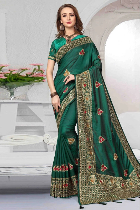 Green Silk Satin Traditional Saree NCSD11210614