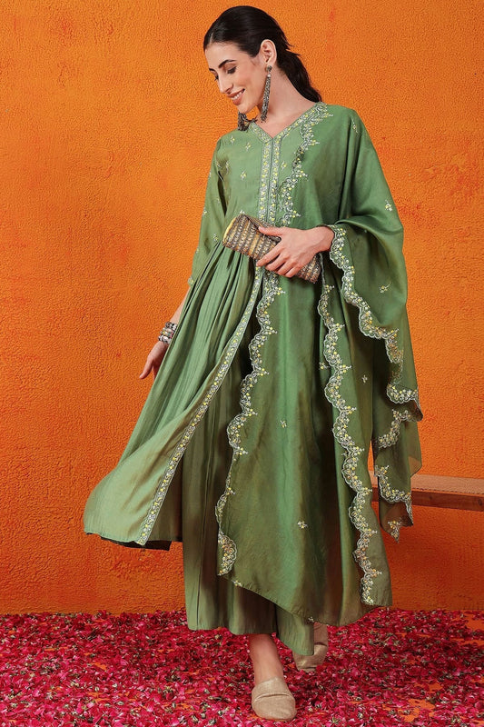 Green Silk Stitched Salwar Suit NCSS11111988