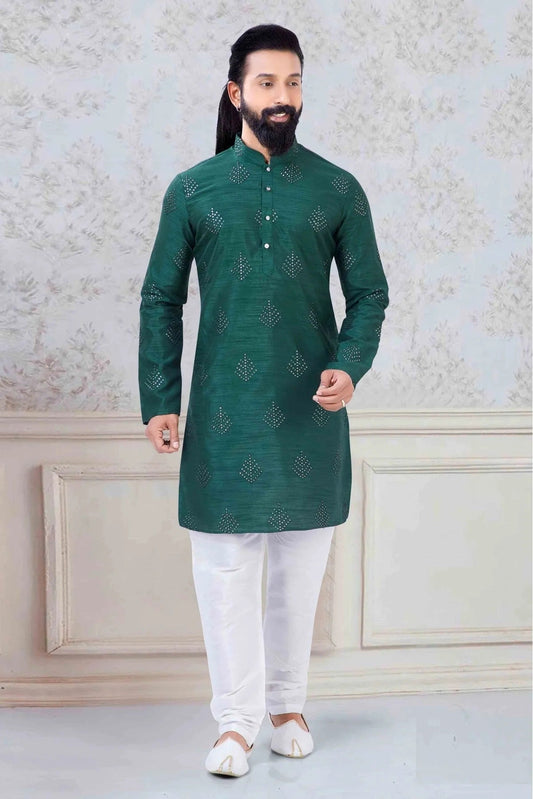 Green Silk Festival Wear Kurta Pajama NCKP11310123