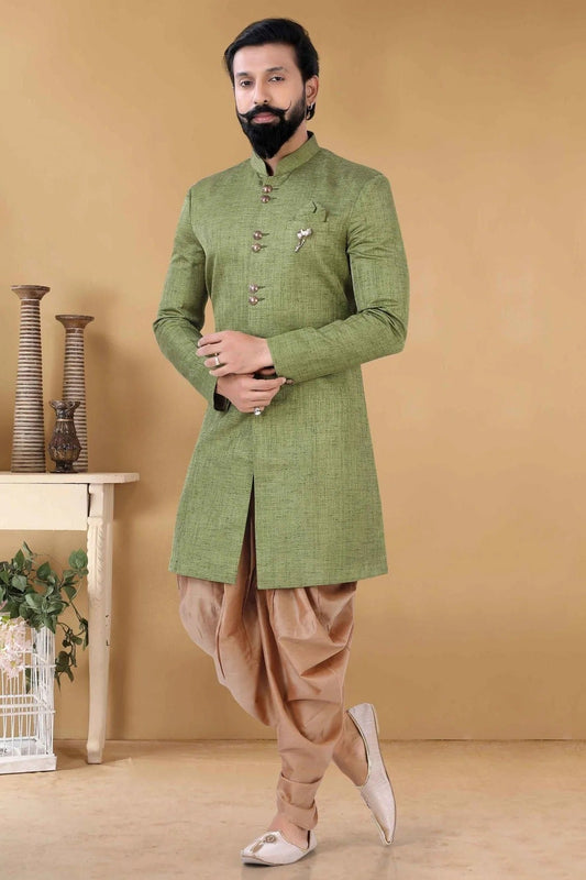 Green Silk Indo Western Sherwani NCSH11310186