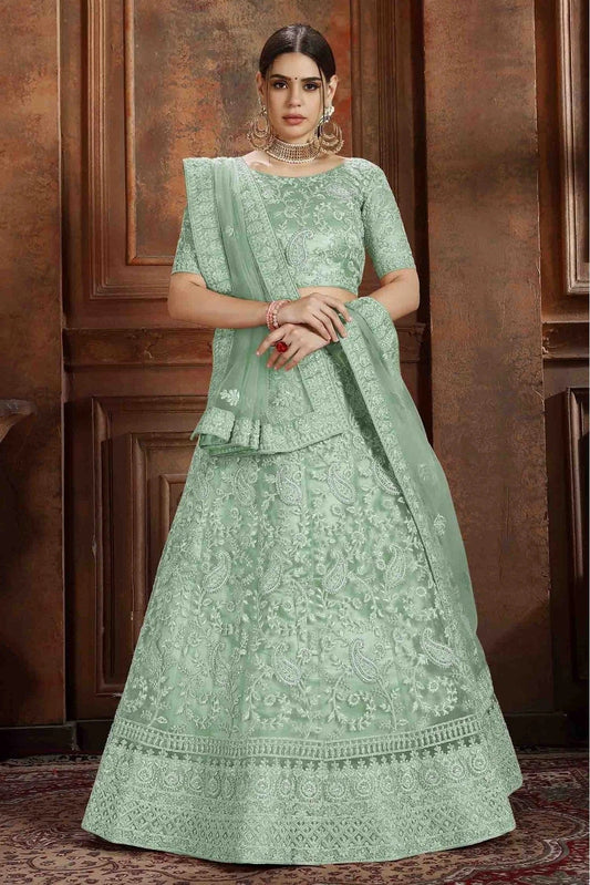 Green Soft Net Embroidery Lehenga Choli NCLC10810376